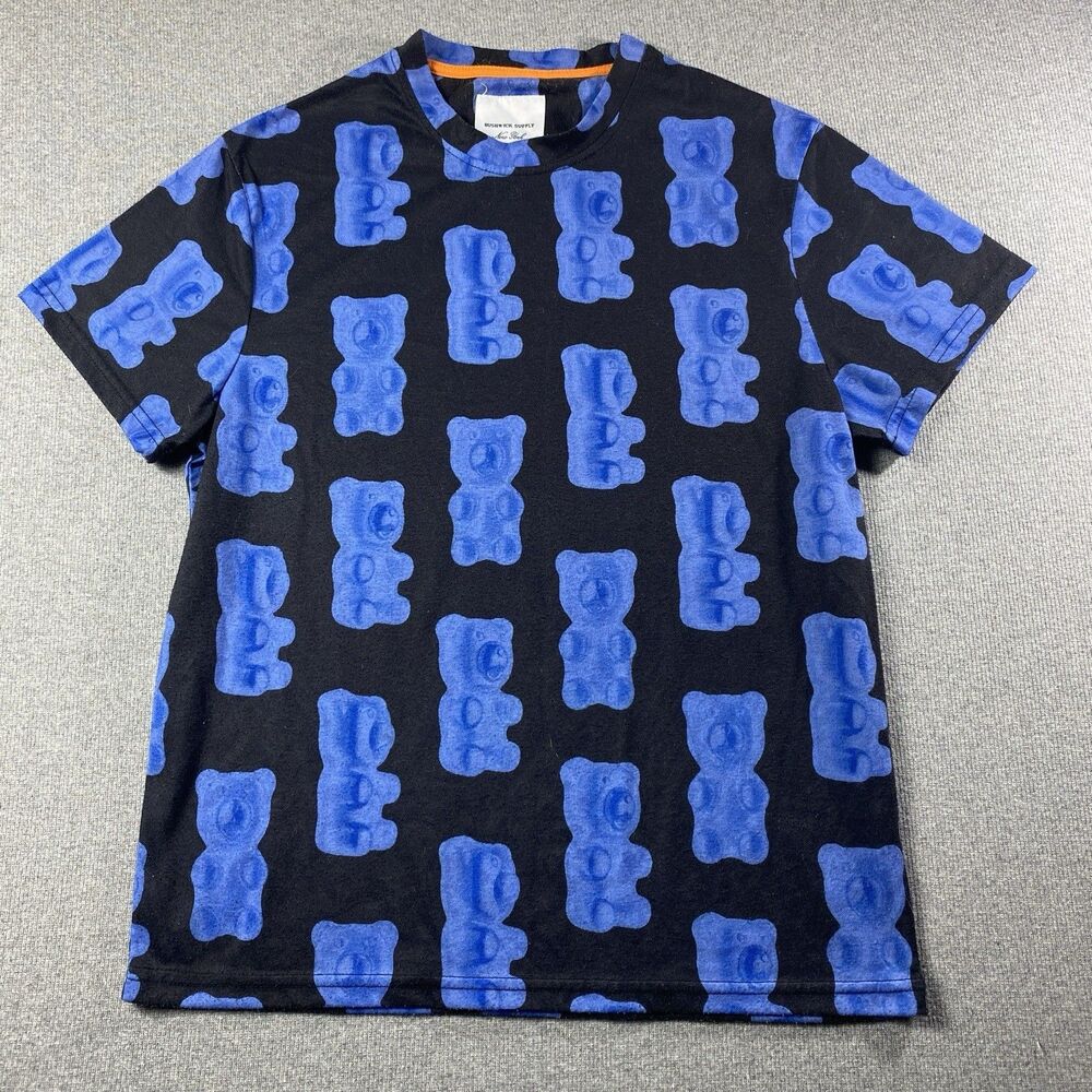 Bushwick Supply New York T-Shirt Blue Gummy Bears on Black  Sz S